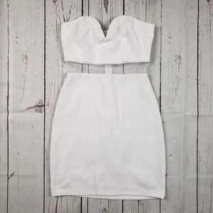 Teeze Me Solid White Strapless Bodycon Split Mini Dress Junior's Size 3